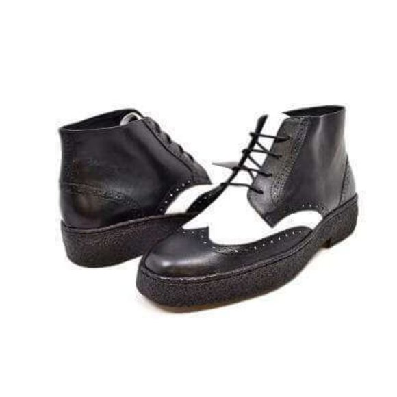 British Walkers Wingtip Two-Tone Men's Black and White Leather - Picture 1 of 8